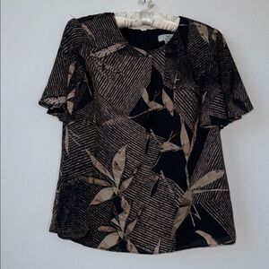 Halston Heritage Black and Tan Abstract Blouse